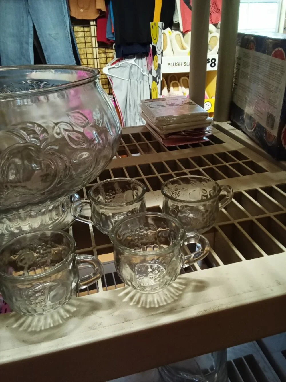 Vintage Glass Punch Bowl Set with 8 Cups - 25% Off When You Bundle 5+ Items